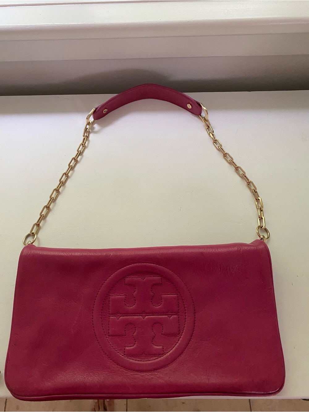 Tory Burch Hot Pink Leather Chain-Handle Wristlet